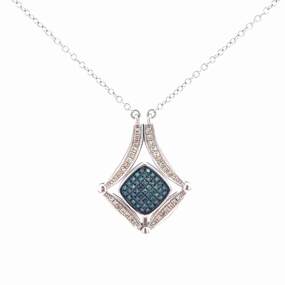 Estate 14K White Gold Midnight Blue And White Diamond Magnetic Pendant Necklace